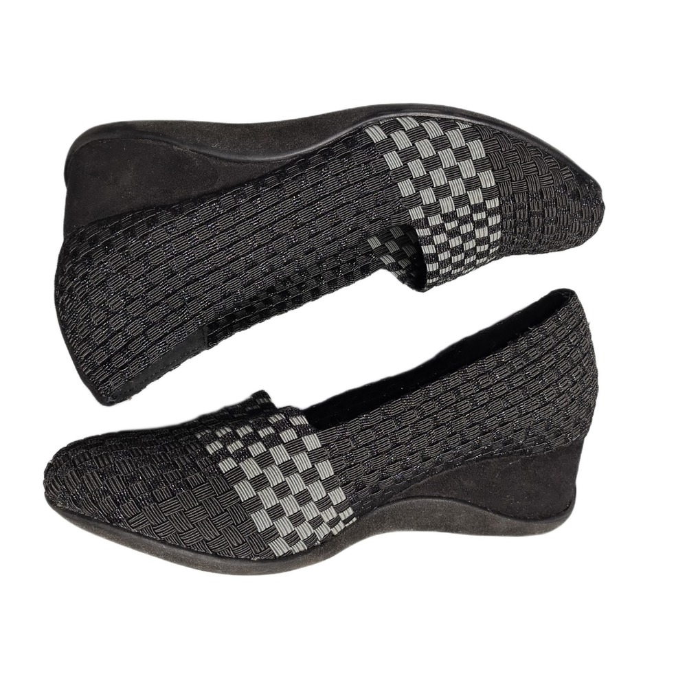 Zee Alexis Wedge Ballet Flats Womens 8 Black Gray Stretch Woven Comfort Slip On‎